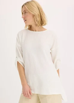 Blouse texturée avec bande de dentelle
