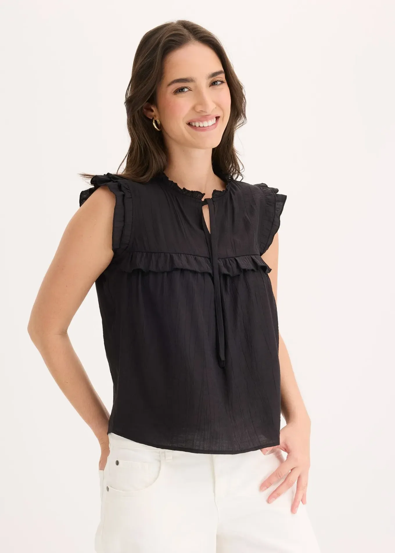 Blouse volantée en viscose mélangée