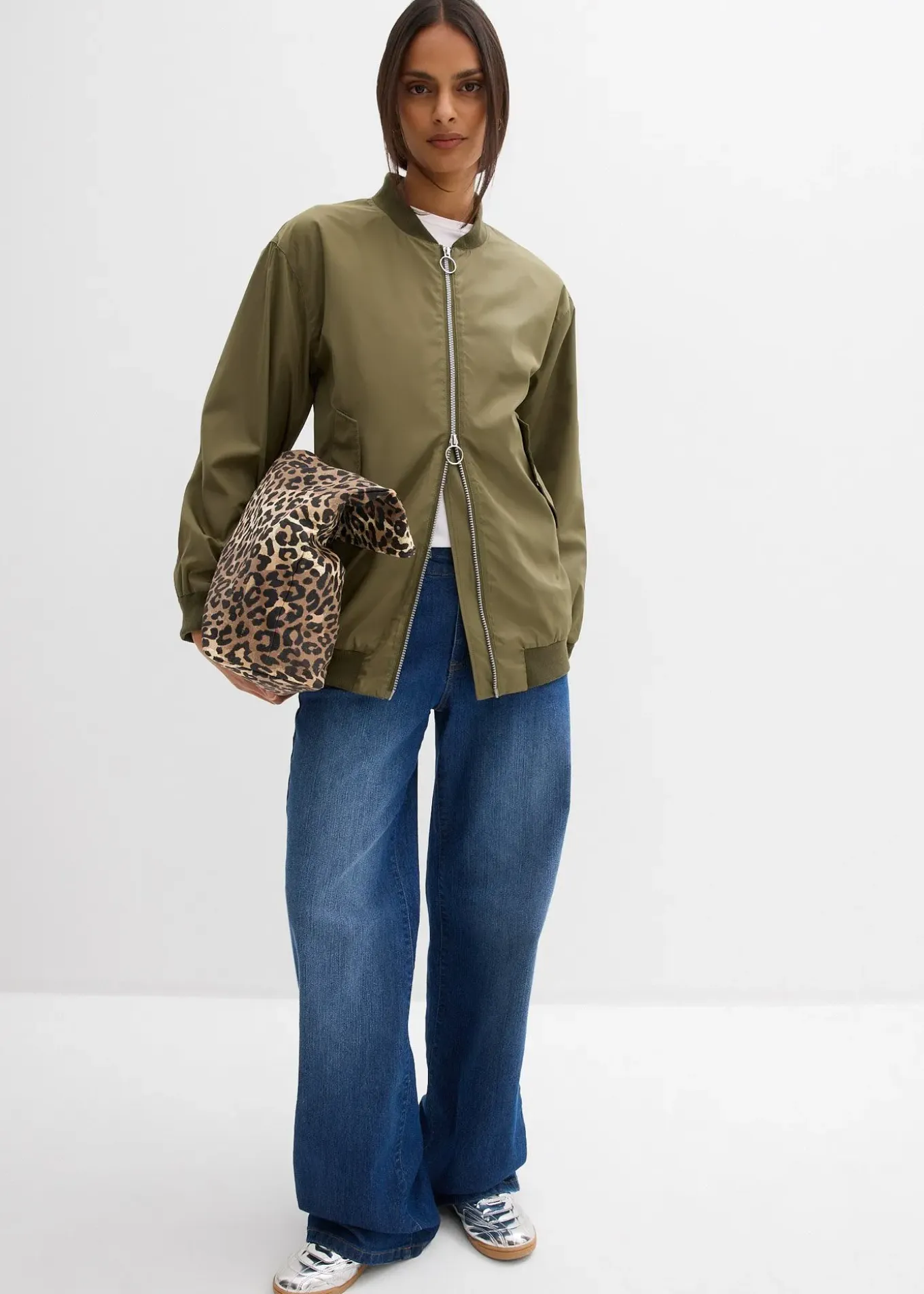 Blouson aviateur large à doublure léopard