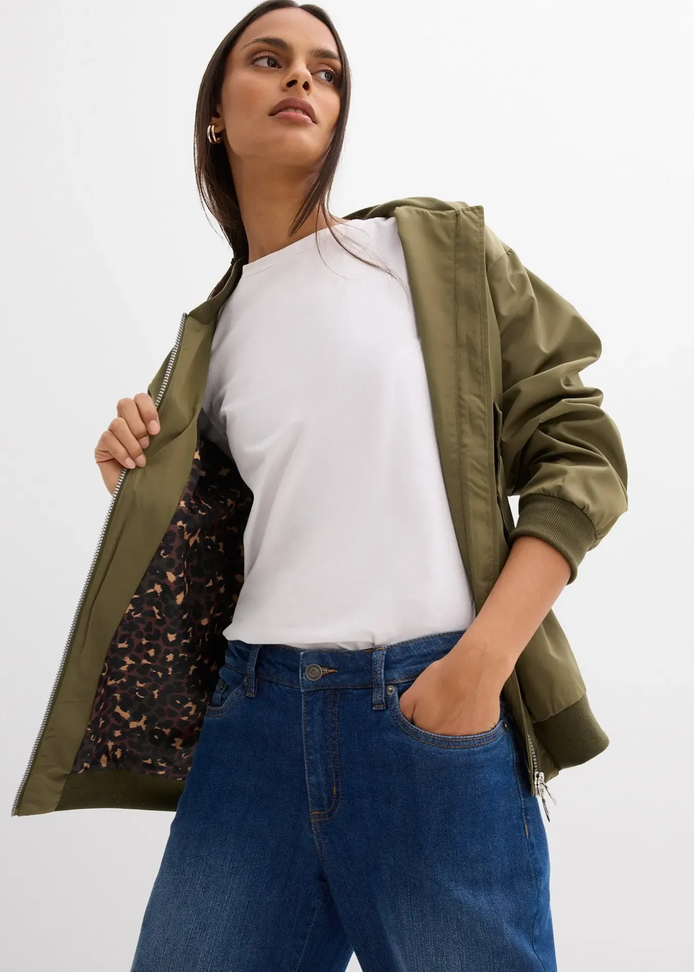 Blouson aviateur large à doublure léopard