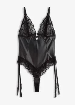 Body effet wetlook avec porte-jarretelles amovible