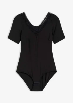 Body manches courtes en modal et dentelle