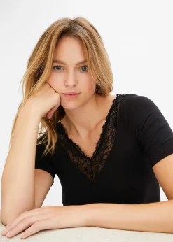 Body manches courtes en modal et dentelle