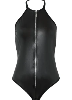 Body-string ouvert en tissu wetlook