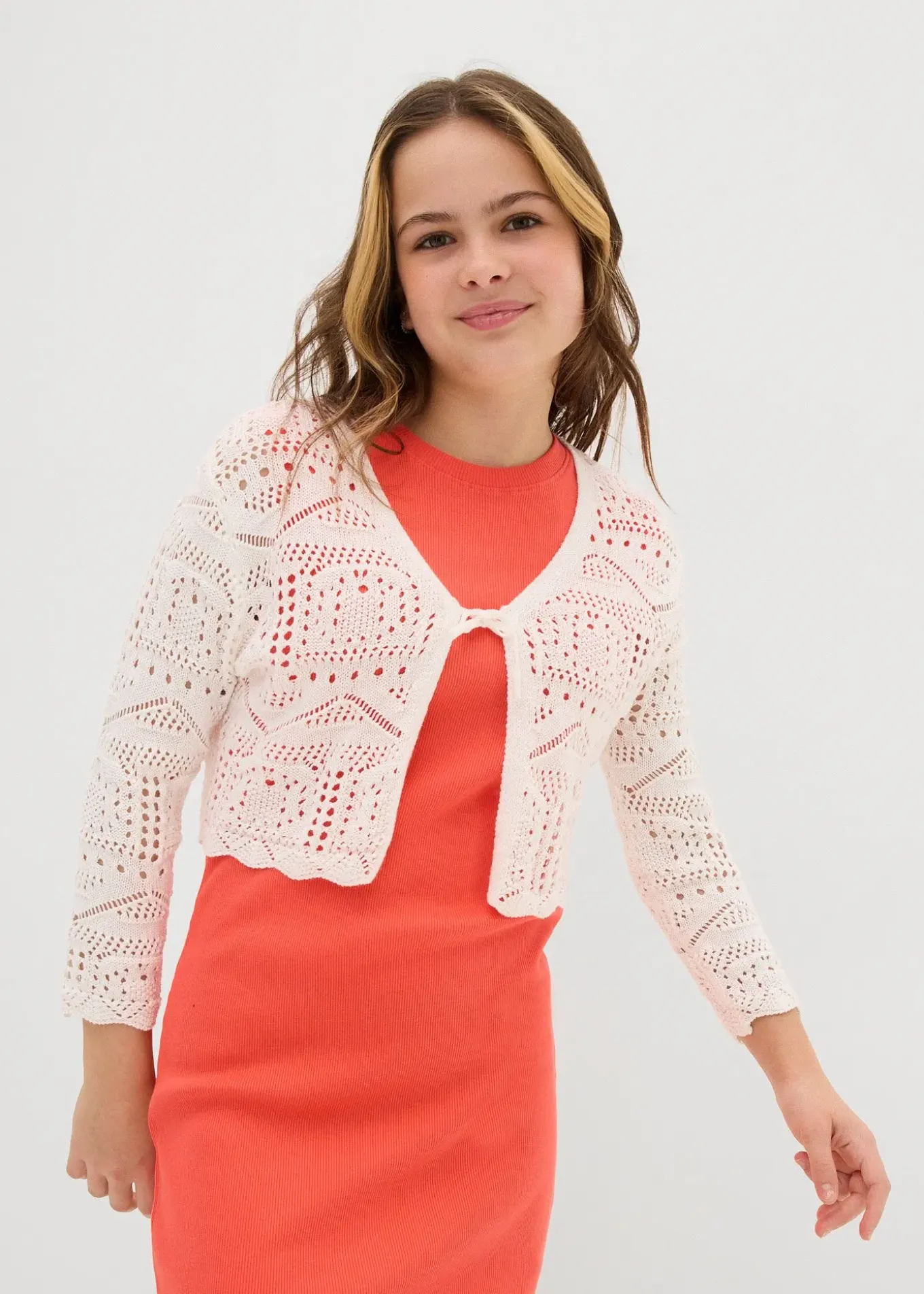 Boléro manches 3/4 en maille ajourée