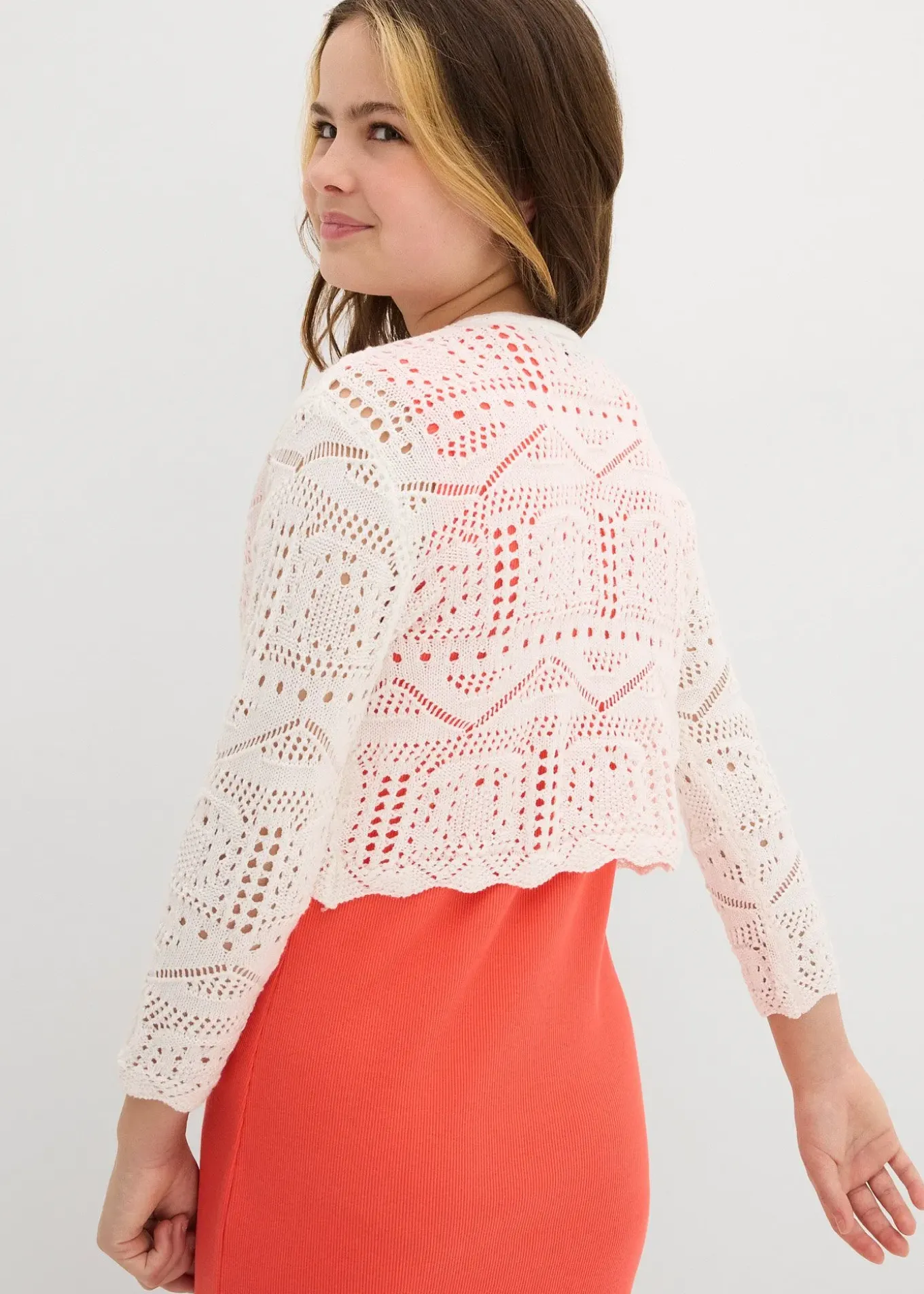 Boléro manches 3/4 en maille ajourée