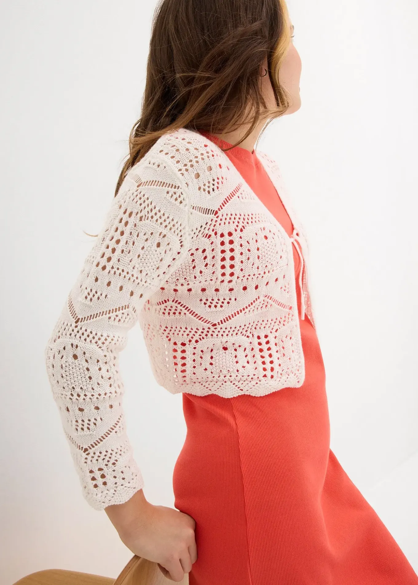 Boléro manches 3/4 en maille ajourée