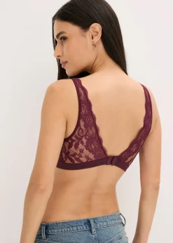 Brassière côtelée avec coton et dentelle
