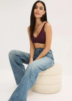 Brassière côtelée avec coton et dentelle