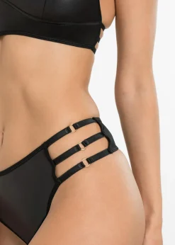 Brassière et string ouvert avec empiècement wetlook (ens. 2 pces)