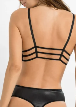 Brassière et string ouvert avec empiècement wetlook (ens. 2 pces)