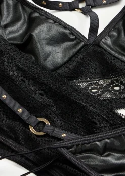 Brassière, string, porte-jarretelles wetlook (ens. 3 pces)