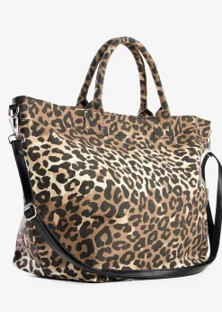 Cabas en toile à imprimé léopard