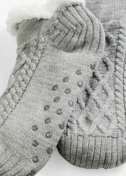 Chaussettes douillettes en maille torsadée avec doublure peluche et semelle antiglisse