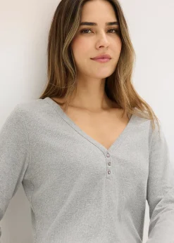 Chemise de nuit en matière côtelée avec boutons