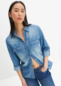 Chemise en jean avec boutons-pression, manches longues