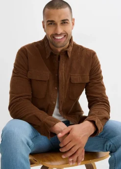 Chemise en velours côtelé extensible avec doublure polaire