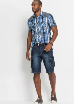 Chemise manches courtes avec empiècements denim