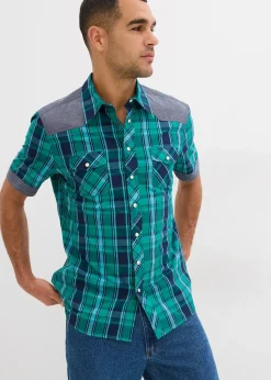 Chemise manches courtes avec empiècements denim