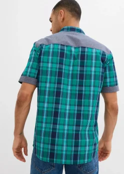 Chemise manches courtes avec empiècements denim