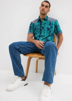 Chemise manches courtes avec empiècements denim