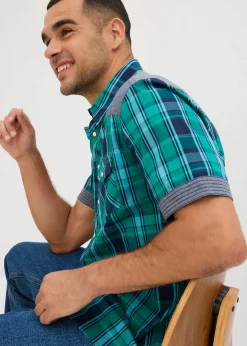 Chemise manches courtes avec empiècements denim