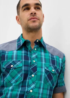 Chemise manches courtes avec empiècements denim