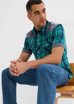 Chemise manches courtes avec empiècements denim