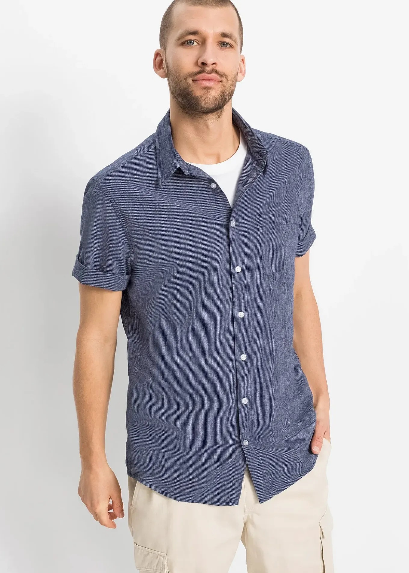 Chemise manches courtes en lin mélangé