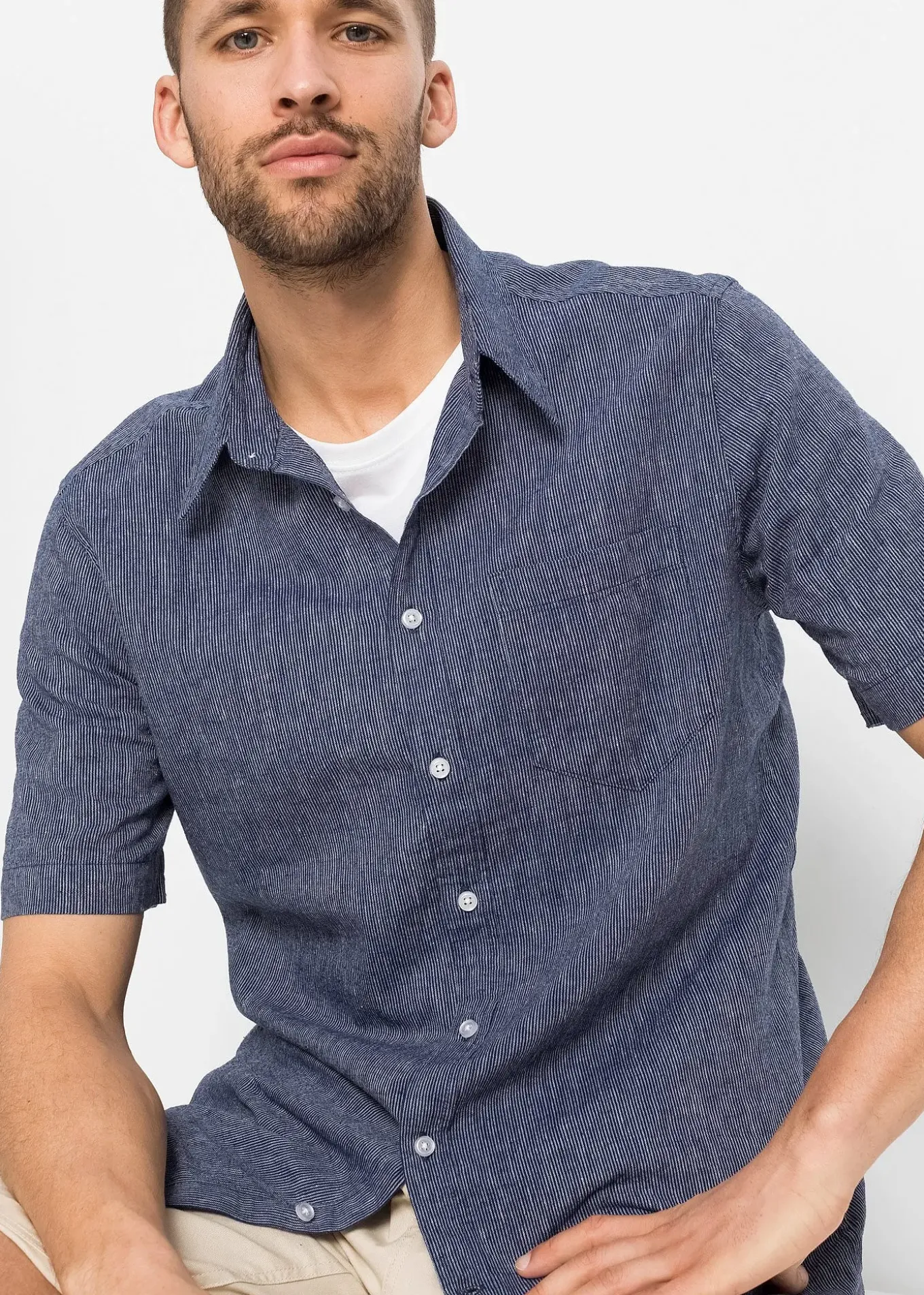 Chemise manches courtes en lin mélangé