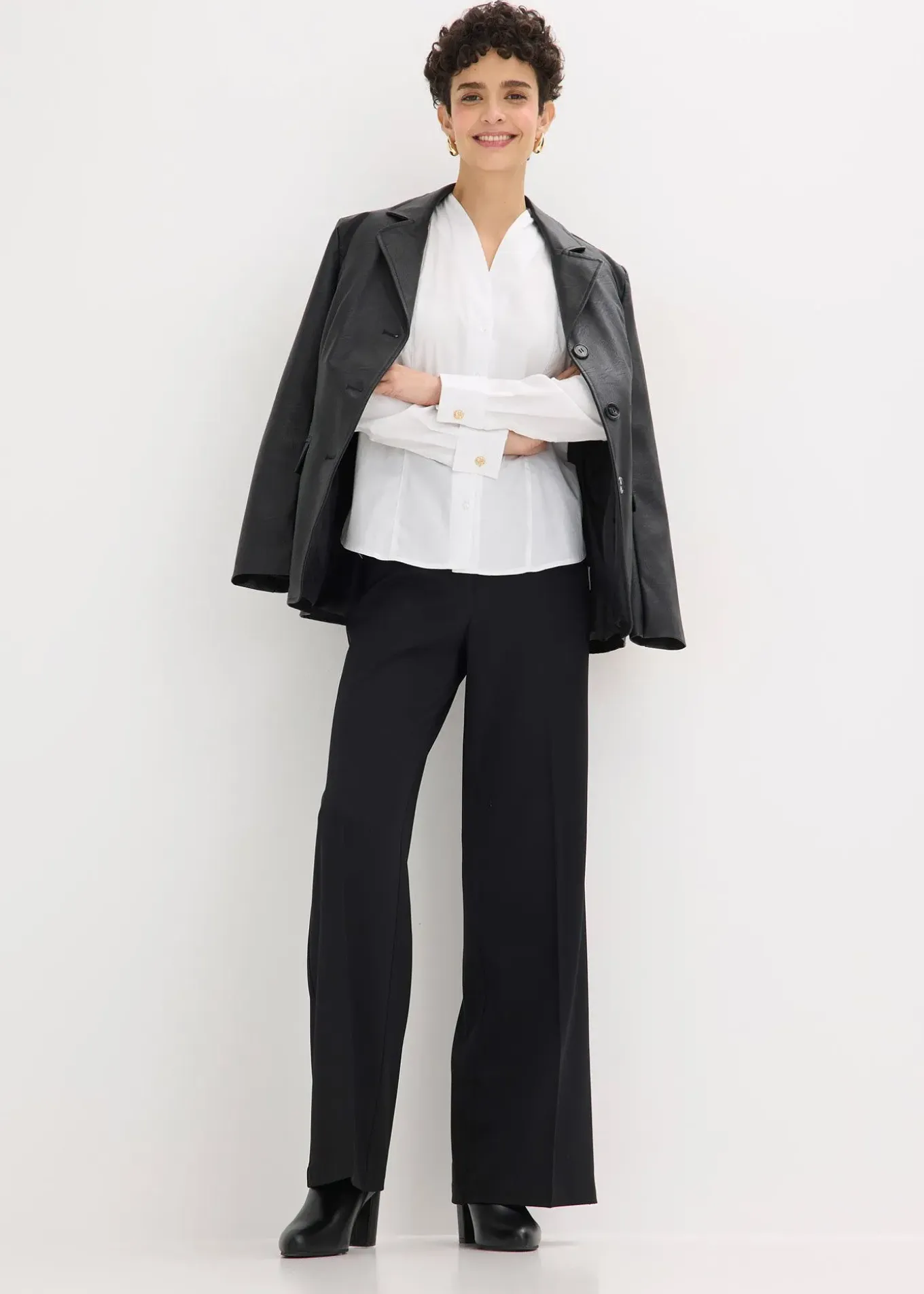 Chemisier à col cygne en popeline extensible légèrement transparente