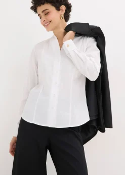 Chemisier à col cygne en popeline extensible légèrement transparente