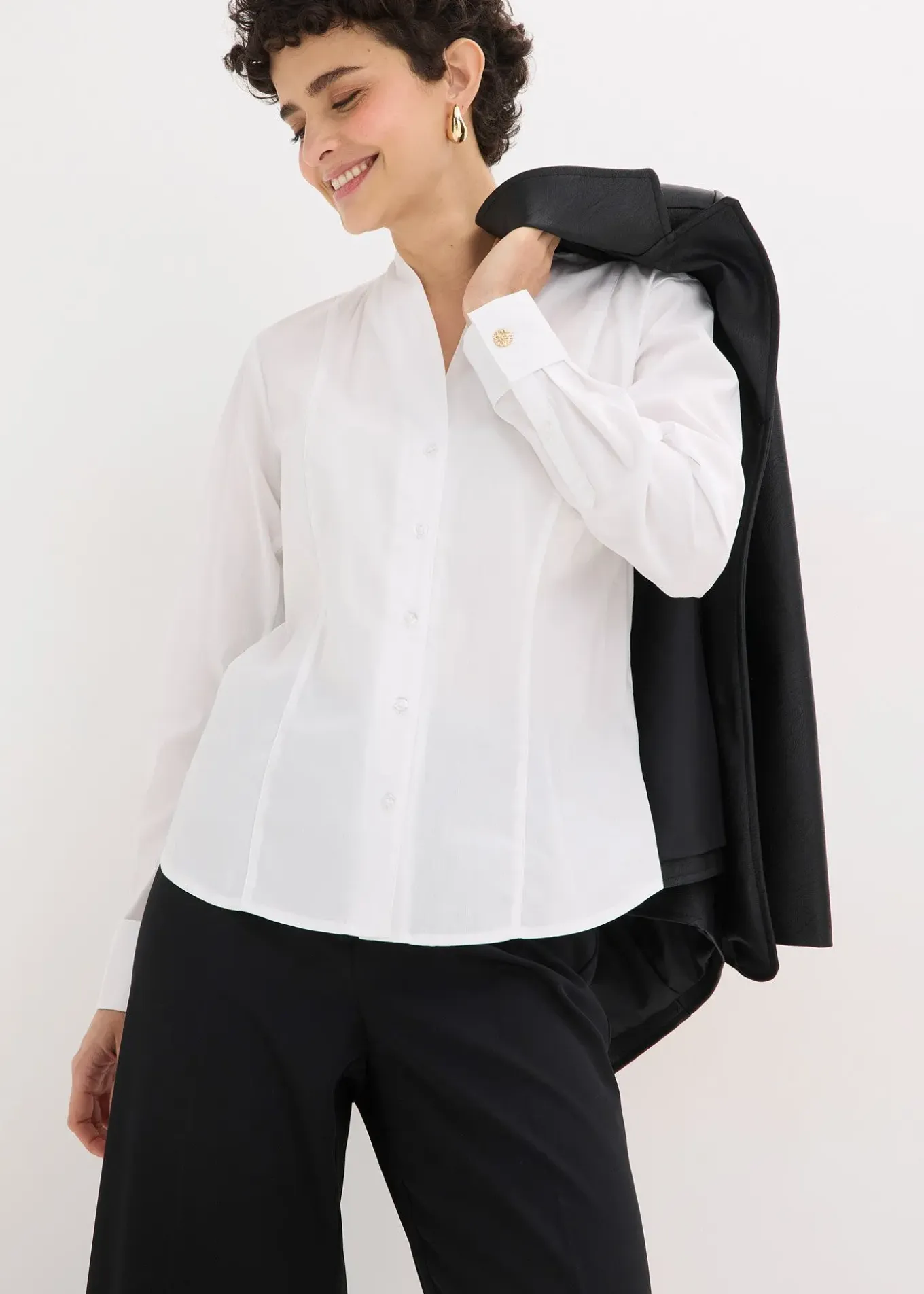 Chemisier à col cygne en popeline extensible légèrement transparente