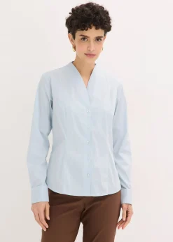 Chemisier à col cygne en popeline extensible légèrement transparente