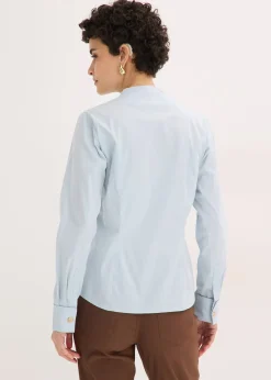 Chemisier à col cygne en popeline extensible légèrement transparente