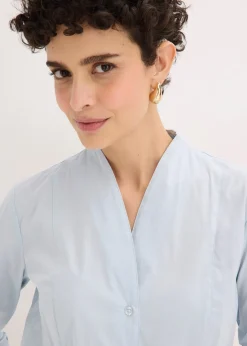 Chemisier à col cygne en popeline extensible légèrement transparente