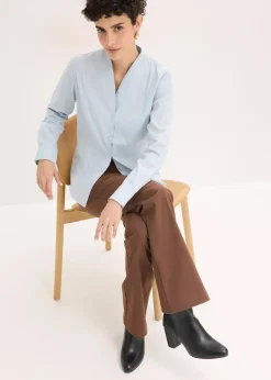 Chemisier à col cygne en popeline extensible légèrement transparente