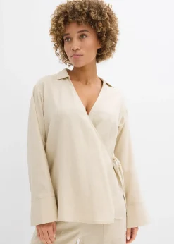 Chemisier cache-cœur en lin mélangé