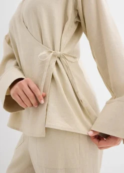 Chemisier cache-cœur en lin mélangé