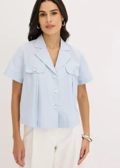 Chemisier cropped à manches courtes en popeline de coton