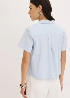 Chemisier cropped à manches courtes en popeline de coton