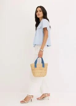 Chemisier cropped à manches courtes en popeline de coton