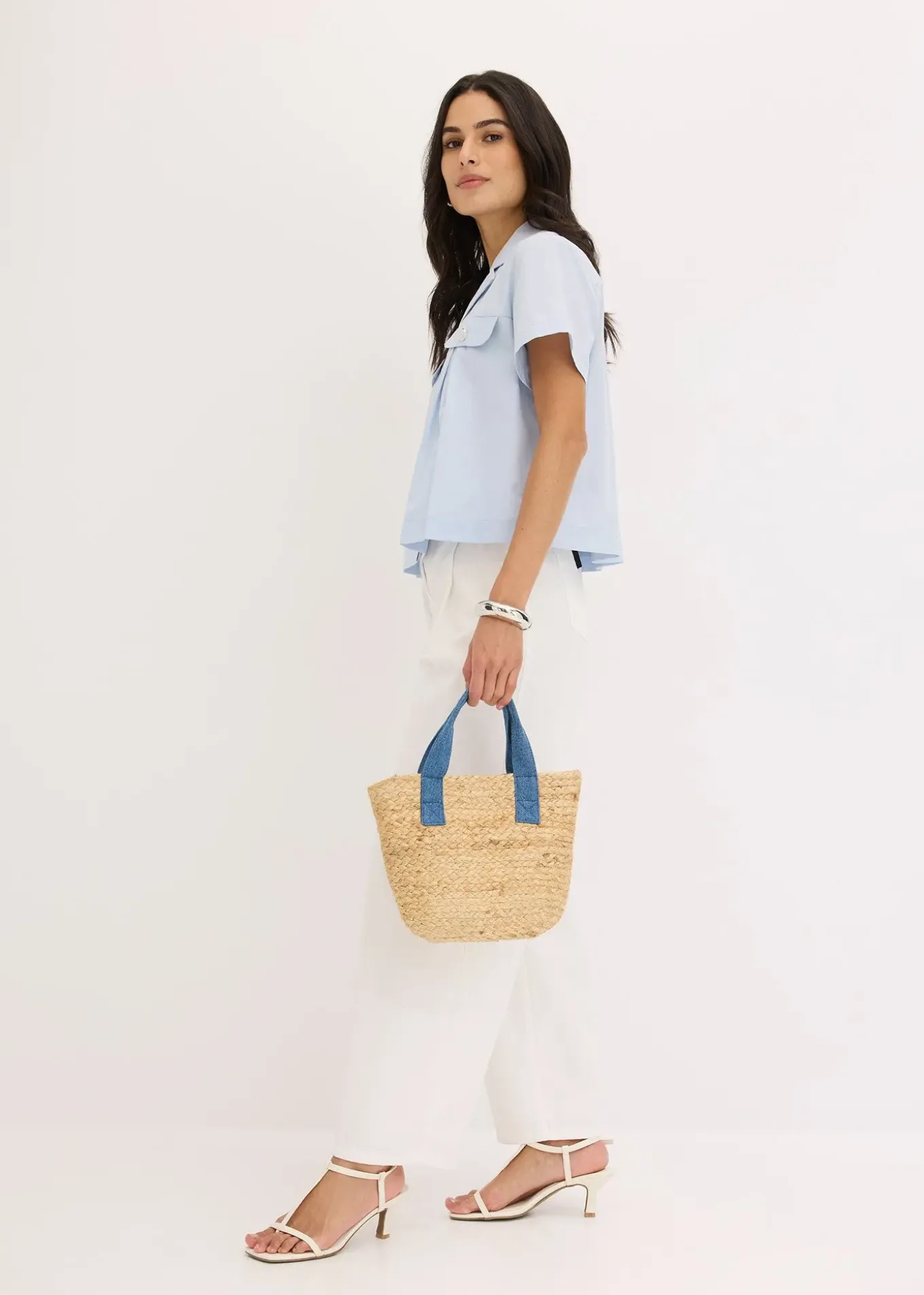 Chemisier cropped à manches courtes en popeline de coton