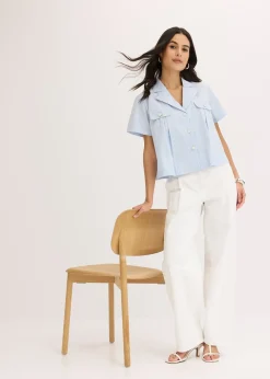 Chemisier cropped à manches courtes en popeline de coton