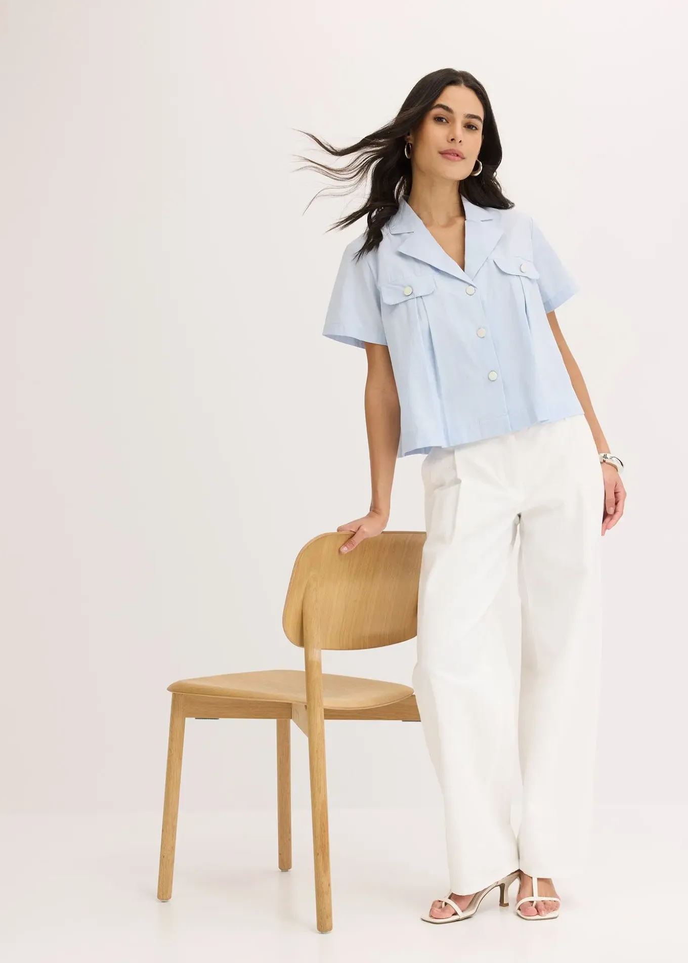 Chemisier cropped à manches courtes en popeline de coton