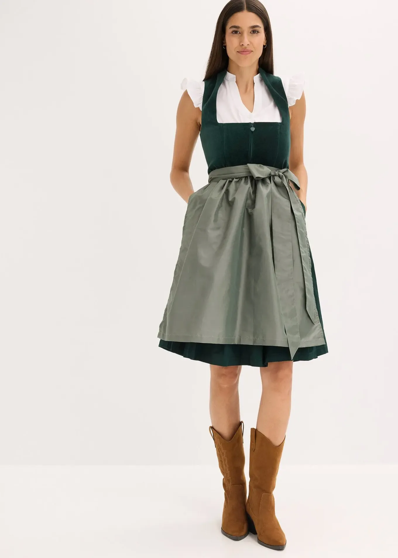 Chemisier de Dirndl à col montant et mancherons volantés