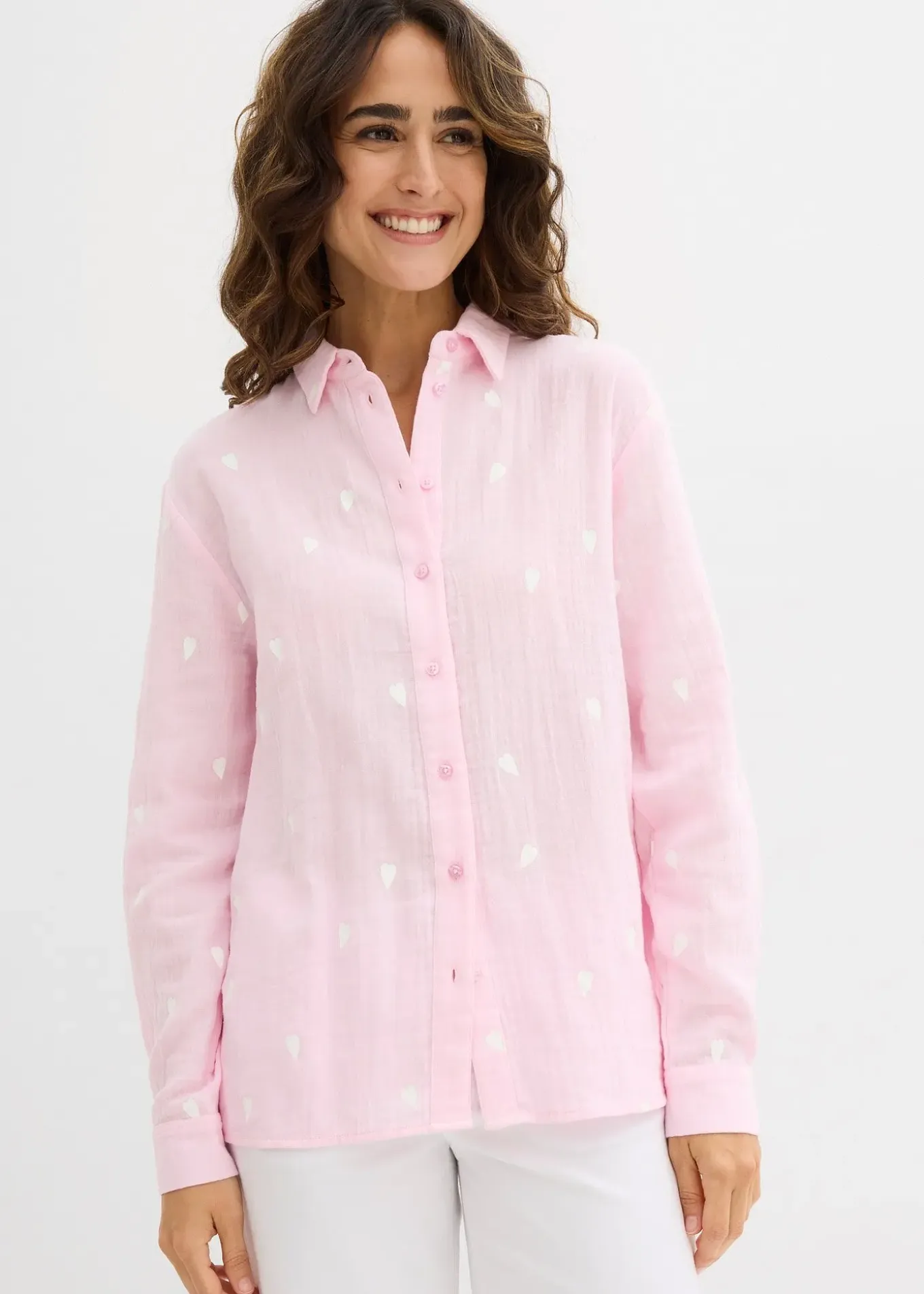 Chemisier en gaze de coton à motif cœurs