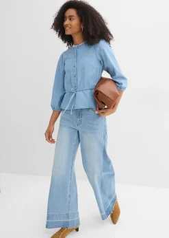 Chemisier en jean à manches bouffantes, coton