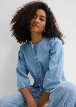 Chemisier en jean à manches bouffantes, coton