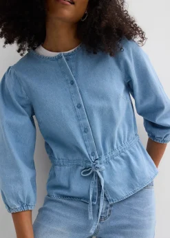 Chemisier en jean à manches bouffantes, coton